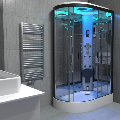 Image of Insignia Black Steam Shower Cabin Enclosure Cubicle 1100x700 Offset RH Quadrant