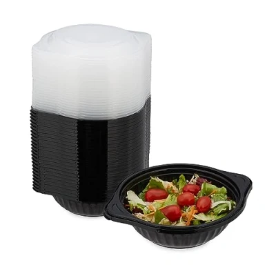 Image of Relaxdays Meal Prep Containers, Set of 24, 1 Compartment, Microwave Safe, Round, Reusable, Plastic Lunch Box, Black, 5 x 18 cm