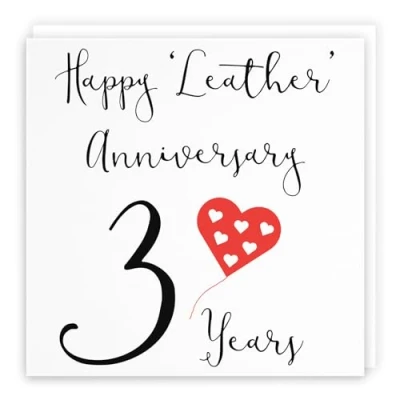 Image of Hunts England 3rd Wedding Anniversary Card Happy Leather 3 Years Red Heart Collection For Couple, Husband, Wife, Friends