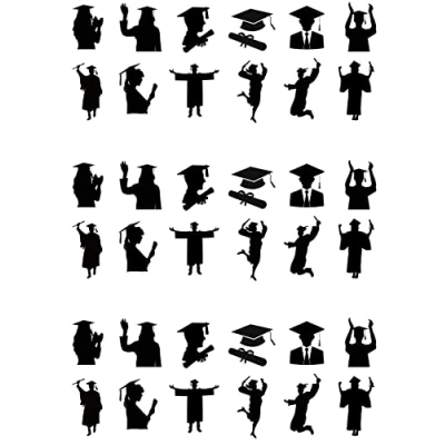 Image of 36 Stand Up Silhouette Graduation Themed Edible Wafer Paper Cake Toppers Decorations