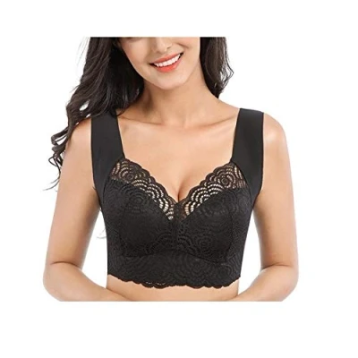 Image of Air Ultimate Lift Bra Stretch Full Figure Seamless Lace Cut Out Bra，Exsecret Sports Bra，Sleep Bras for Women 40/90D Black