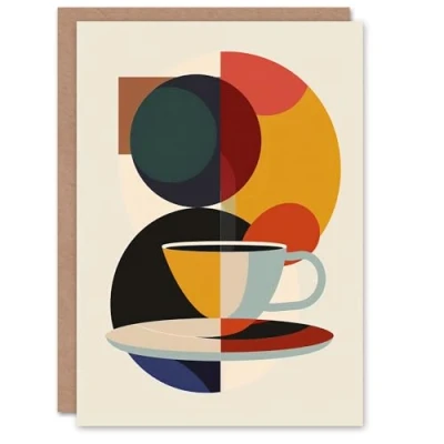 Image of Artery8 Personalised Greeting Card Coffee Cup Bauhaus Geometric Design Birthday Him Her All