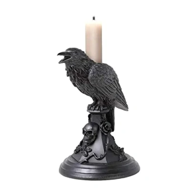Image of Alchemy England Poe&#039;s Raven Candle Stick Holder Edgar Allen Poe Skull Rose Goth