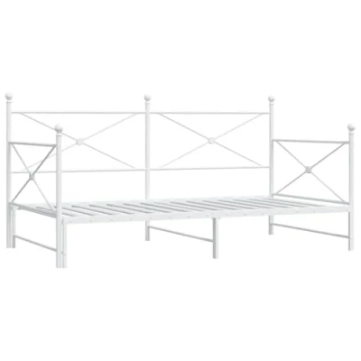 Image of vidaXL Steel Daybed with Trundle Sofa/Bed for Bedroom Living Room White Lightweight Frame, 100x190 cm