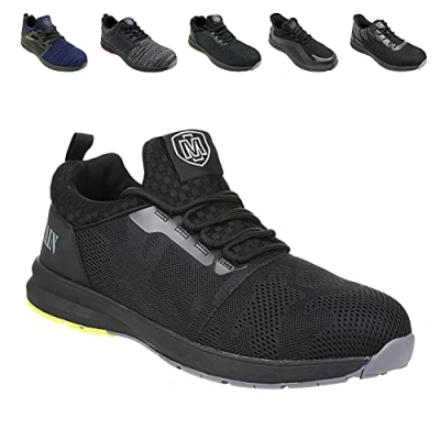Image of Iron Mountain Men&#039;s Work and Utility Safety Shoes With Steel Toe Cap Protective Midsole Workwear Trainers S1P SRC, Black/Yellow Sole, UK 11 / EU 45