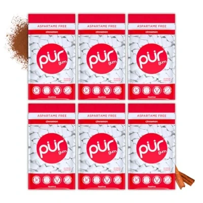 Image of PUR Gum Sugar Free Chewing Made with Xylitol Vegan, Aspartame Free, Gluten and Keto Friendly Natural Cinnamon Flavoured Gum, 55 Pieces (Pack of 6)