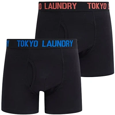 Image of Tokyo Laundry Men&#039;s Sadler (2 Pack) Black Boxer Shorts Set Hot Coral/Princess Blue S