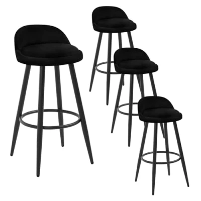 Image of WOLTU Bar Stools Set of 4, Breakfast Barstools, Kitchen island Counter with Low Back and Footrest, Velvet, Metal Frame, Black, BH296sz 4 UK