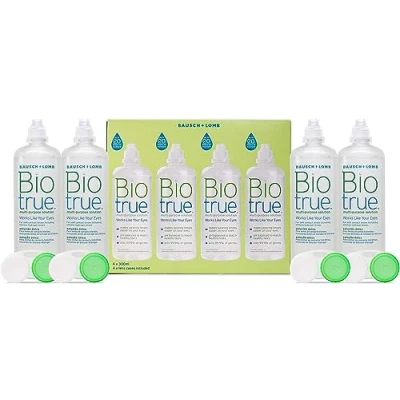 Image of Biotrue Multi Purpose Contact Lens Solution, 4 x 300 ml Cushions and Rehydrates Soft Lenses for Comfortable Wear Condition, Clean, Remove Protein, Disinfect Rinse Includes Case