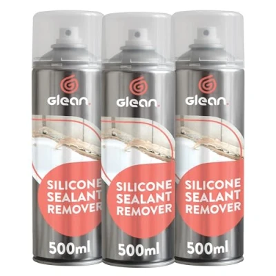 Image of GLEAN Silicone Sealant Remover Spray 3x500ml Powerful, Fast Acting Easy Application For Removing Bathroom Shower Trays, Baths, Sinks, Toilets