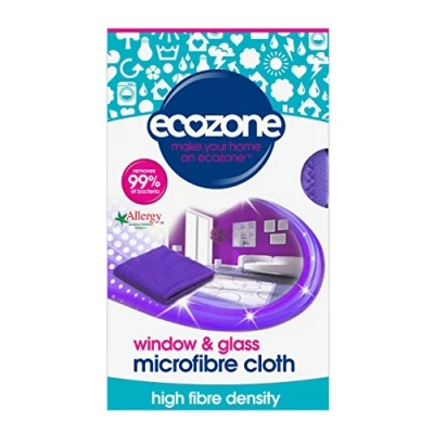 Image of Ecozone Microfibre Window &amp; Glass Cleaning Cloth, for Windows, Device Screens Mirrors, High Fibre Density Re Usable Smear Free Surface Polishing Wipe, Vegan Friendly Washable Purple (40 x 50cm)