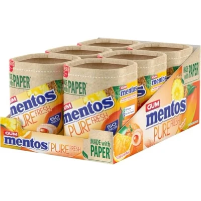 Image of Mentos Pure Fresh Tropical Flavour, Sugar Free Chewing Gum With Xylitol 6 x 50 Pieces