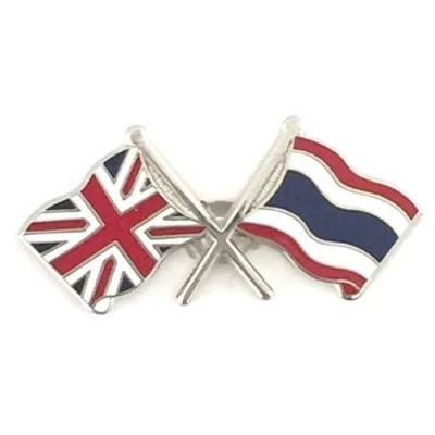 Image of Great Britain &amp; Thailand Flags Friendship Courtesy Enamel Lapel Pin Badge