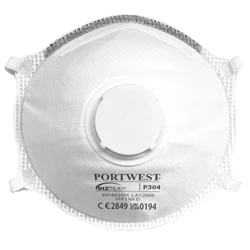 Image of Portwest P304WHR Valved Dolomite Light Cup Respirator, Regular, White (Box of 10)