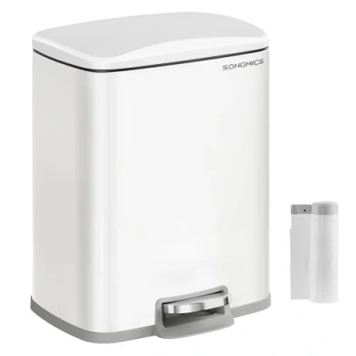 Image of SONGMICS Kitchen, 5.2 Gallon (20 L) Pedal, Trash Bin, Soft Close Lid, Stays Open, Inner Bucket, Includes 15 Rubbish Bags, Cloud White LTB543W01, 34.1 x 31.9 41.8 cm