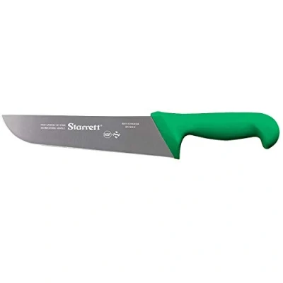 Image of Starrett Professional Butchers Knife BKG203 10 Wide Straight Inch Ultra Sharp Sanitized Steel Blade Green Handle Kitchen Chef&#039;s