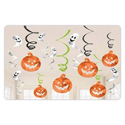 Image of Amscan 670460 Pumpkins &amp; Ghosts Swirl Hanging Decoration 12 Pcs