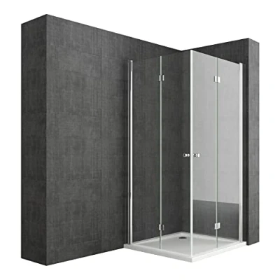 Image of Durovin Bathrooms L Shape Square Frameless Shower Cubicle, Double Bifold Doors 6mm Safety Glass 700 x 700mm (WXD)