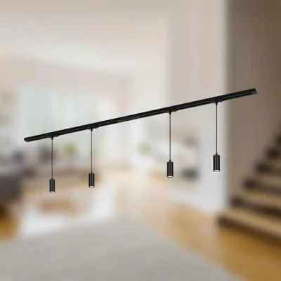 Image of Briloner RAIL 230 V track lighting system, black, 4 LED pendants, length 1.5m
