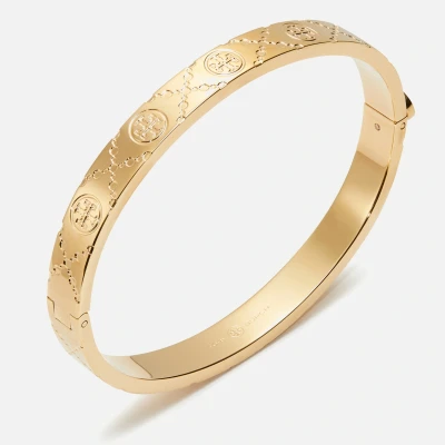 Image of Tory Burch Monogram Hinge Bracelet colouredgold, Women&#039;s, Size: Small, Coloured/gold