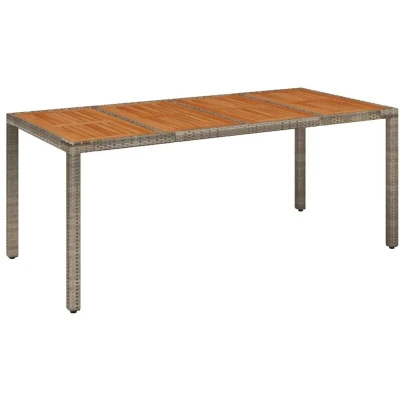 Image of vidaXL Garden Table with Wooden Top Grey 190x90x75 cm Poly Rattan