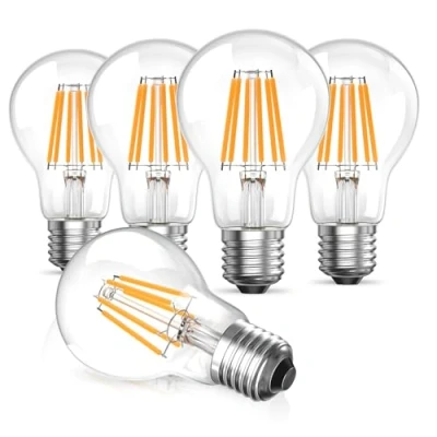 Image of TobeBright 8W E27 Edison Screw LED Bulb, Warm White 2700K A60 GLS Dimmable Filament Bulbs, Vintage Edision Light Bulb 60W 80W Equivalent(5 Pack)