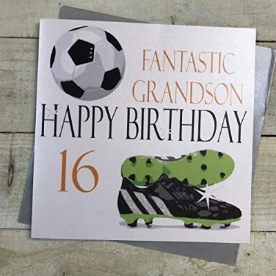 Image of White Cotton Cards Large Fantastic Grandson Happy Birthday 16&quot; Handmade 16th Card, XN16gs