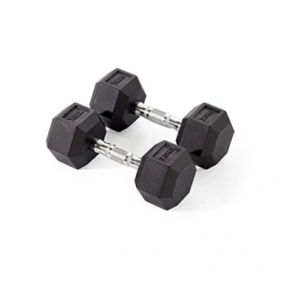 Image of York Fitness Unisex Rubber Hex Dumbbells (Pair), Black, 7.5kg