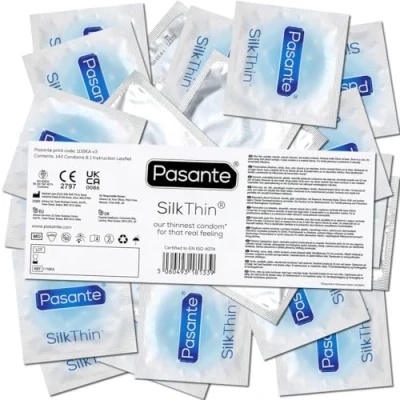 Image of Pasante Silk Thin, extreme thin condoms for a maximum of feeling only 0.04mm wall thickness, 1 x 144 Pieces (144 Pack)
