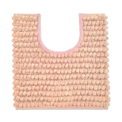 Image of Allure Chunky Bobble Sparkle Non Slip Pedestal Toilet Mat 50 x 50cm Super Soft &amp; Absorbent Satin Striped Bathroom Rug (Blush Pink)