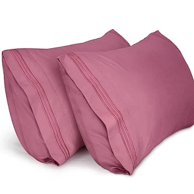 Image of Lirex Mauve Pink Pillow Cases 2 pack, 1800 Thread Count Embroidered Queen (50x75 cm) Size Soft Brushed Microfiber Pillowcases, Machine Washable Wrinkle Free Breathable.