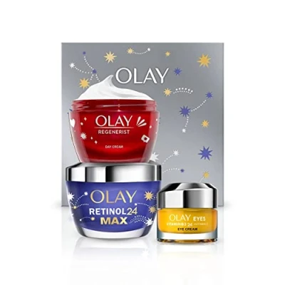 Image of Olay Moisturiser Gift Box, Womens Skin Care Sets and Kits, Vitamin C plus AHA 24 Eye Cream, Retinol MAX Night Cream Regenerist Face for Smooth Glowing Skin, 550g (Pack of 1)