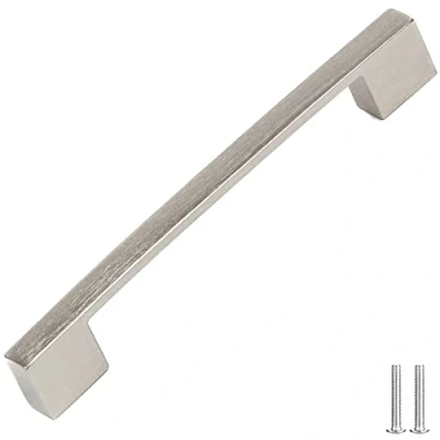 Image of Decoranddecor Dimora Pull Handle D Shape Rectangular Profile Zinc (192mm, Satin Nickel, 1 Pack)