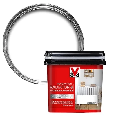 Image of V33 Renovation Radiator &amp; Household Appliance Paint White Matt 750ml Direct To Metal And PVC High Adhesion Resistance Temperature Variations Washable Easy Maintenance