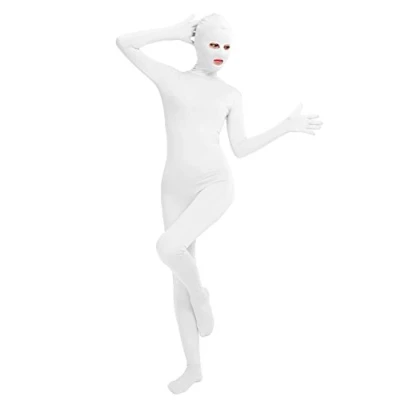 Image of lucky baby store Girls&#039; Women&#039;s Cos Bodysuit Eyes Open Mouth Spandex Zentai Unitard (L, White)