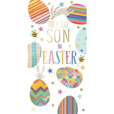 Image of Easter Money Wallet Card for Son, Colourful Eggs Design with Bunnies and Bees