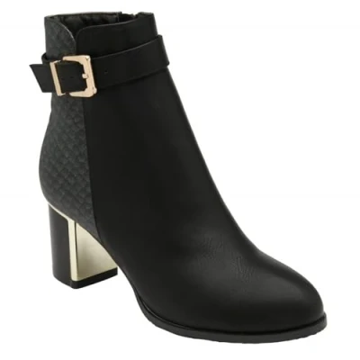 Image of Lotus Cindy Black Print Block Heel Ankle Boots (UK Footwear Size System, Adult, Women, Numeric, Medium, 8)