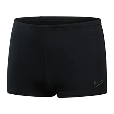 Image of Speedo Junior Boy&#039;s ECO Endurance+ Aquashort Swimming Trunks Chlorine Resistant Quick Drying Stretch Fabric Recycled Material Comfort Fit, Black/White, 11 12 Years