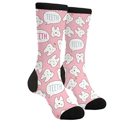 Image of Unisex Socks Dentist Teeth Running Funny Crew Dress For Men Women