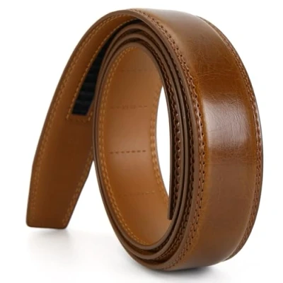 Image of Nelbons Men&#039;s Leather Ratchet Belt Strap Only 35mm 1 3/8,Leather without Buckle…(B Brown 3,130CM/UP TO Waist:44&#039;&#039;)