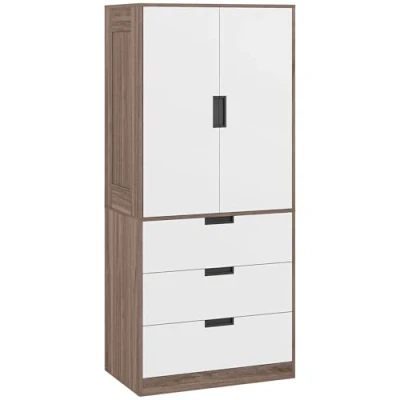 Image of HOMCOM 2 Door Wardrobe, Modern Wardrobe with 3 Drawers and Hanging Rod for Bedroom, Brown