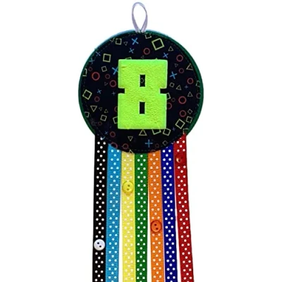 Image of Ditsy Rosettes Gamer Birthday Rosette Badge Age 5, 6, 7, 8, 9, 10 Perfect Party Gift card Boy, Girl (Age 8)