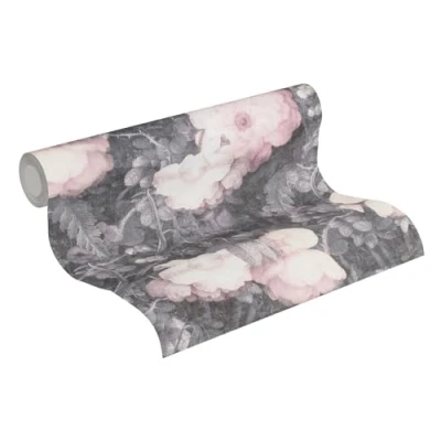 Image of Livingwalls Floral Wallpaper Metropolitan Stories Non Woven Anke &amp; Daan Amsterdam 10.05 m x 0.53 Grey Pink Black Made in Germany 369212 36921 2