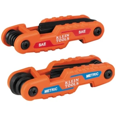 Image of Klein Tools 70542 Folding Hex Key Set, Metric and SAE 17 Portable High Leverage Blades, 2 Pack