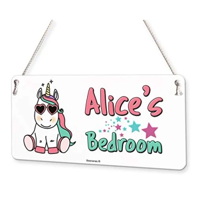 Image of Beenanas Cool Unicorn Personalised Childs Bedroom Door Sign Name Plaque
