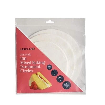 Image of 100 Lakeland Pre Cut Baking Parchment Liner Paper Circles Mixed Sizes 15cm 18cm 20cm 23cm