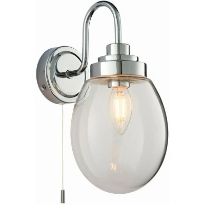 Image of Hampton LED 1 Light Bathroom Wall Glass, Chrome Plate IP44, E14