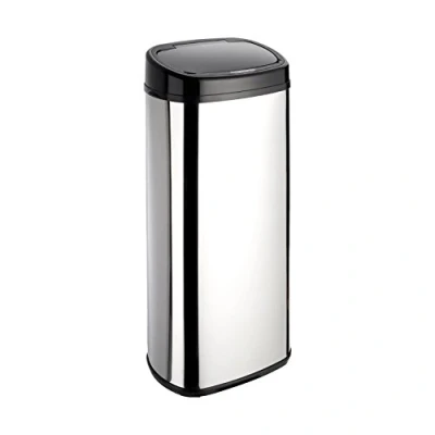 Image of Dihl 68L Chrome Kitchen Bin with Motion Sensor Lid, Automatic Manual Override, Battery Operated, Hygienic Waste Disposal, 68 Litre, Silver Onyx Black Lid