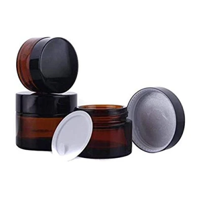 Image of 3 Pcs Amber Glass Jars Refillable Cosmetic Sample Bottles Jar Empty Face Cream Lip Balm Lotion Essential Oils Storage Container Pot Bottle with Inner Liners and Black Lids (30ml)