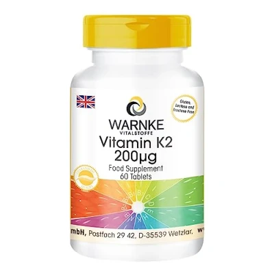 Image of Vitamin K2 200µg Natural menaquinone MK 7 Vegan 60 Tablets Warnke Vitalstoffe German Pharmacy Quality